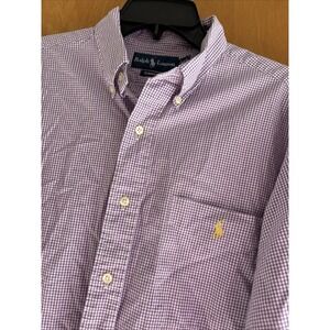 Ralph Lauren Mens 16 1/2 L Purple Gingham Check Classic Fit Long Sleeve Shirt
